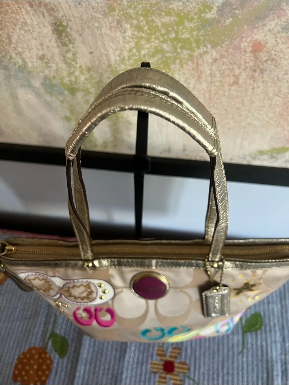 Coach 2011 Gold Signature Tote with Multicolor Graphic Accents - Picture 7 of 14